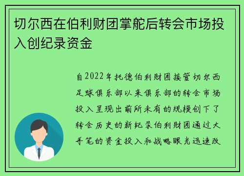 切尔西在伯利财团掌舵后转会市场投入创纪录资金